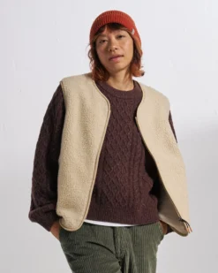Women's Tawny Collarless Deep-Pile Sherpa Gilet