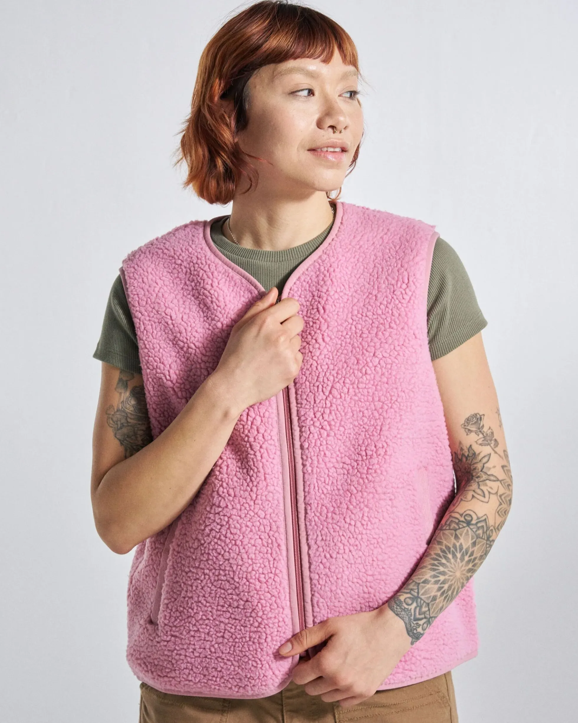 Women's Tawny Collarless Deep-Pile Sherpa Gilet