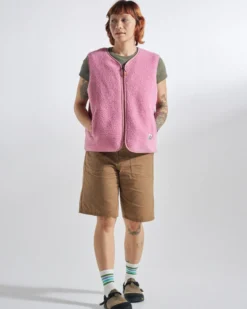 Women's Tawny Collarless Deep-Pile Sherpa Gilet