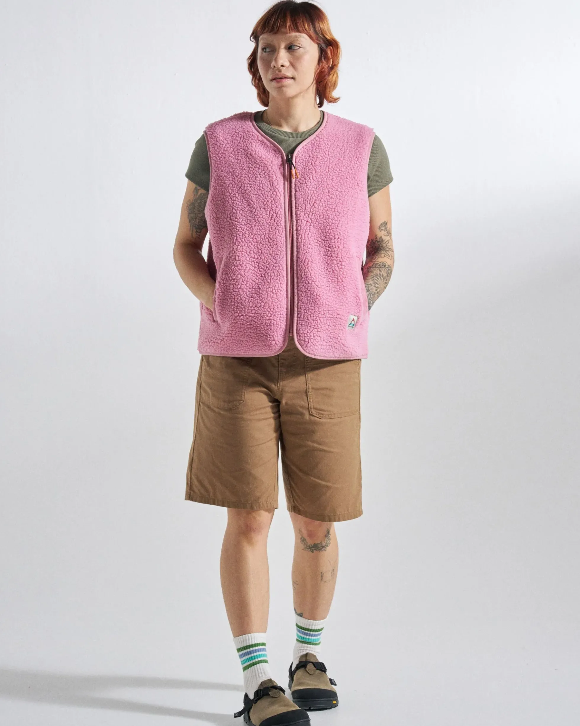 Women's Tawny Collarless Deep-Pile Sherpa Gilet