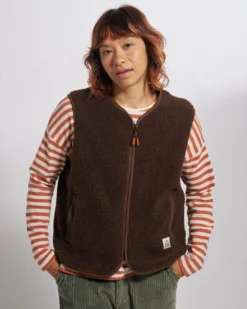 Women's Tawny Collarless Deep-Pile Sherpa Gilet